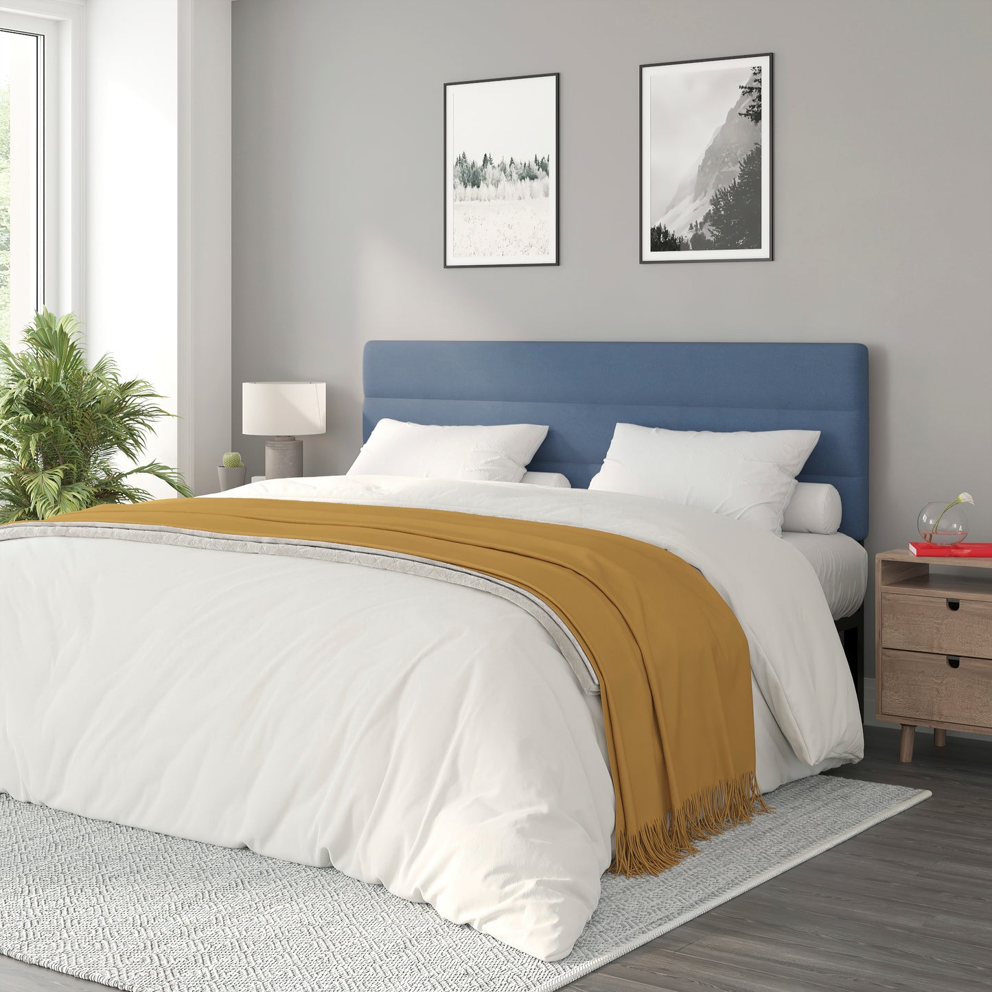Paxton King Channel Stitched Fabric Upholstered Headboard, Adjustable Height from 44.5" to 57.25" - Blue Blue