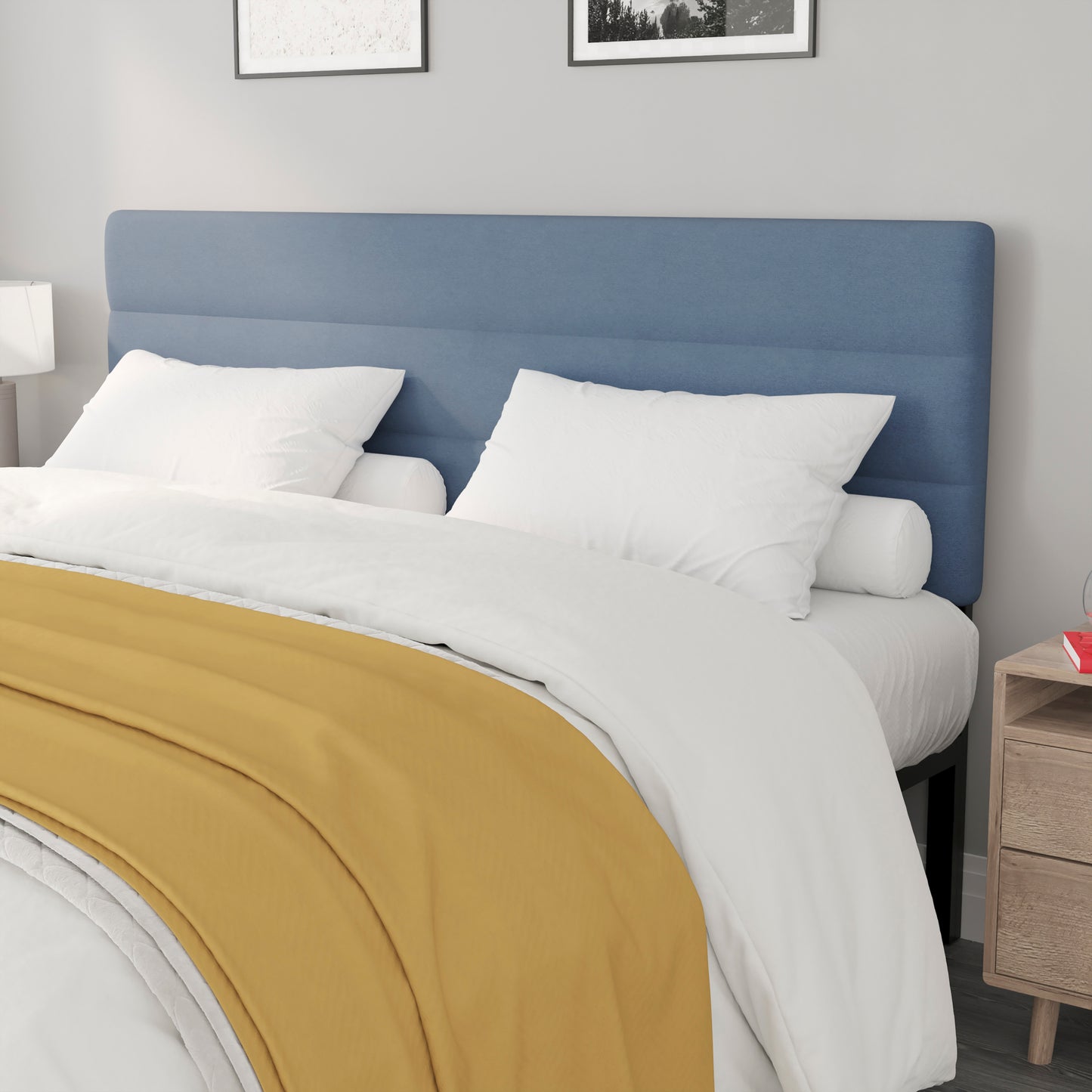 Paxton King Channel Stitched Fabric Upholstered Headboard, Adjustable Height from 44.5" to 57.25" - Blue Blue