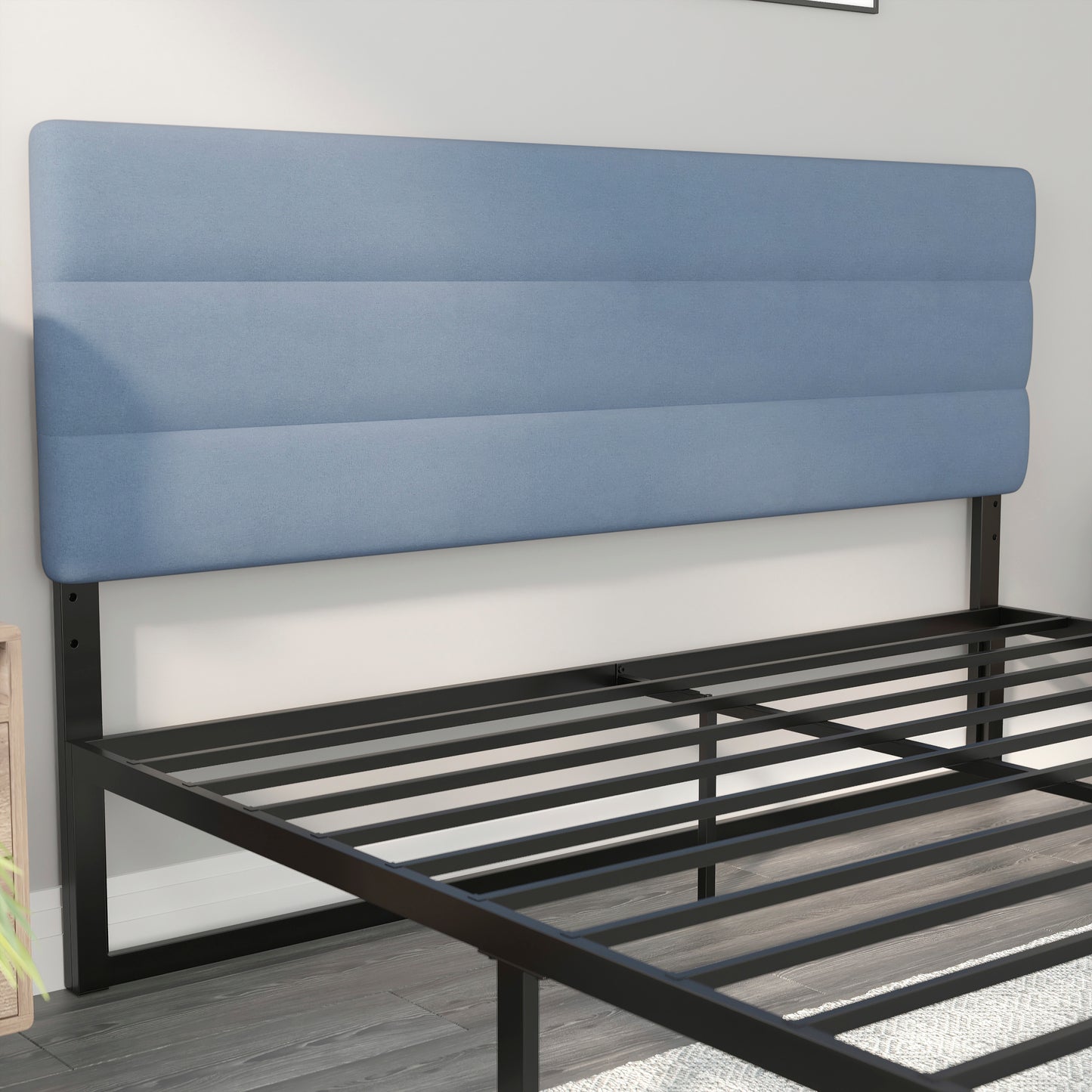 Paxton King Channel Stitched Fabric Upholstered Headboard, Adjustable Height from 44.5" to 57.25" - Blue Blue