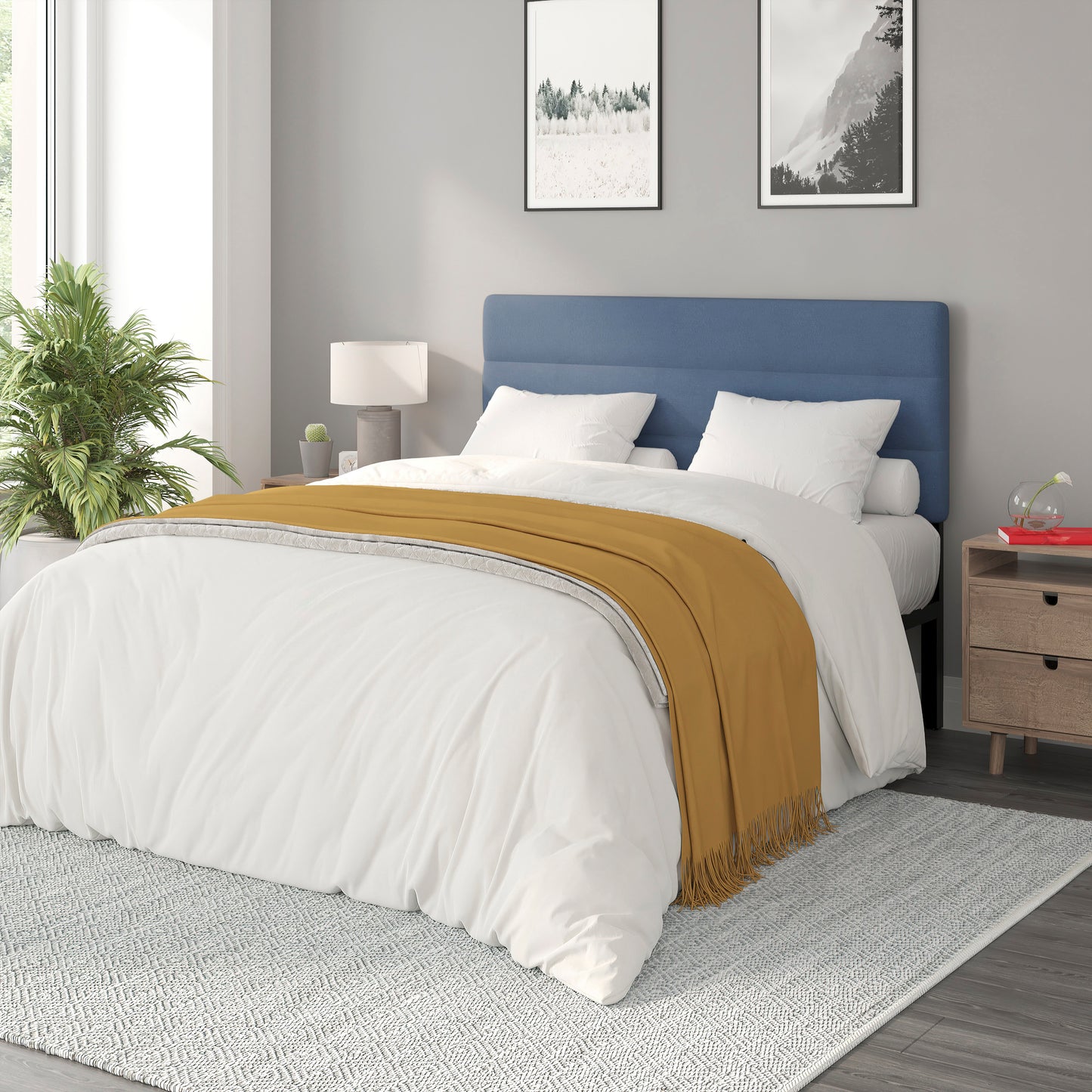 Paxton Queen Channel Stitched Fabric Upholstered Headboard, Adjustable Height from 44.5" to 57.25" - Blue Blue