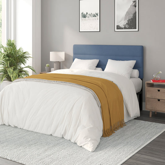 Paxton Queen Channel Stitched Fabric Upholstered Headboard, Adjustable Height from 44.5" to 57.25" - Blue Blue