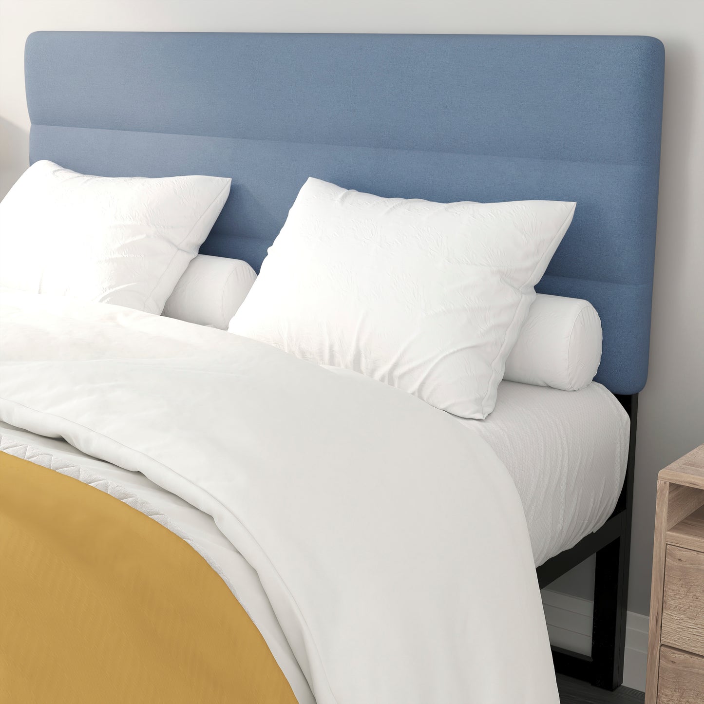 Paxton Queen Channel Stitched Fabric Upholstered Headboard, Adjustable Height from 44.5" to 57.25" - Blue Blue
