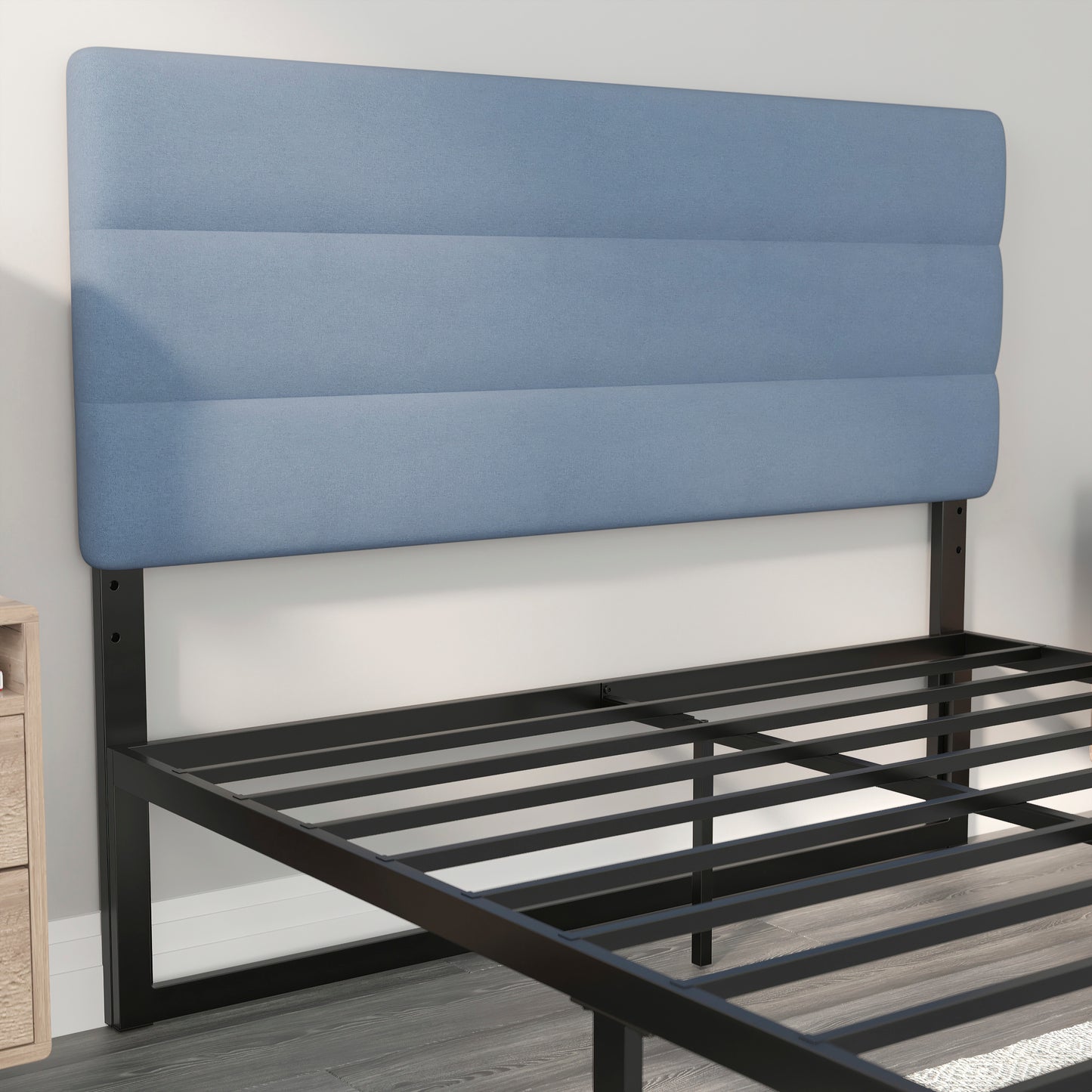Paxton Queen Channel Stitched Fabric Upholstered Headboard, Adjustable Height from 44.5" to 57.25" - Blue Blue