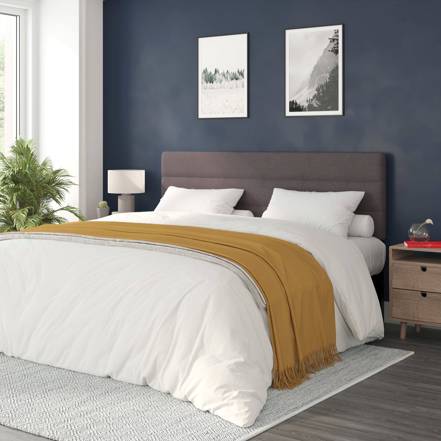 Paxton King Channel Stitched Fabric Upholstered Headboard, Adjustable Height from 44.5" to 57.25" - Gray Gray
