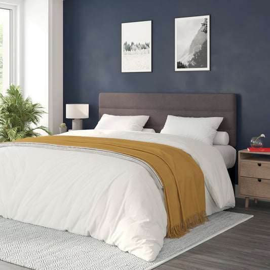 Paxton King Channel Stitched Fabric Upholstered Headboard, Adjustable Height from 44.5" to 57.25" - Gray Gray