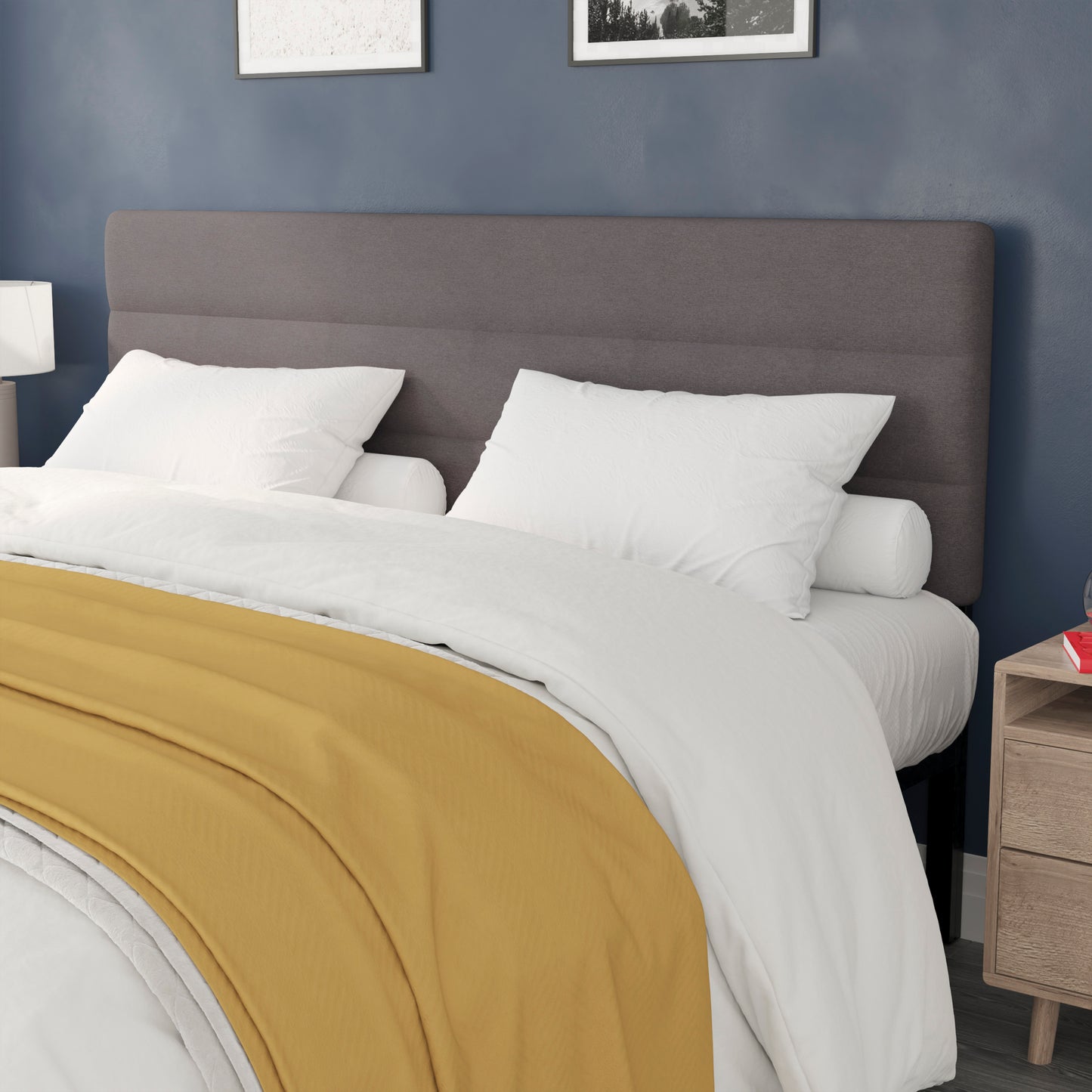 Paxton King Channel Stitched Fabric Upholstered Headboard, Adjustable Height from 44.5" to 57.25" - Gray Gray