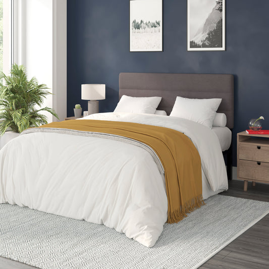Paxton Queen Channel Stitched Fabric Upholstered Headboard, Adjustable Height from 44.5" to 57.25" - Gray Gray