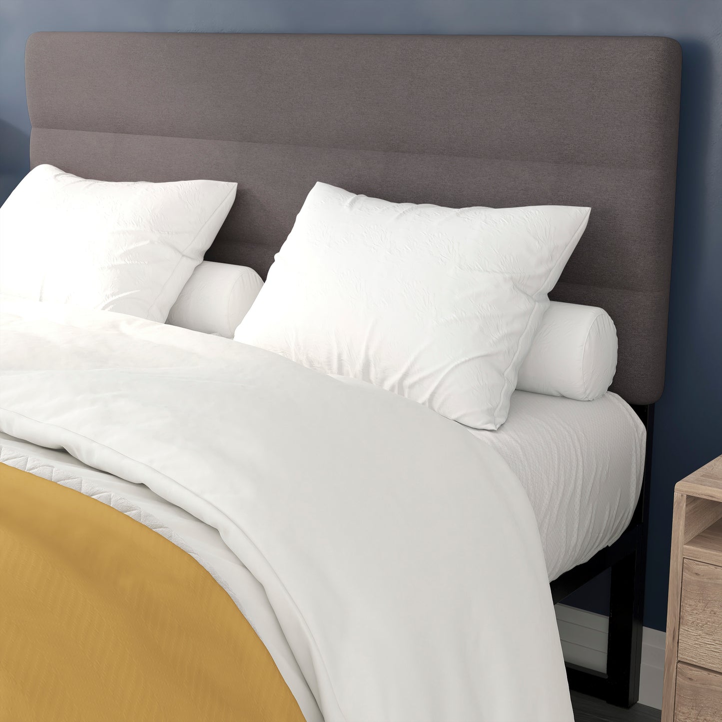 Paxton Queen Channel Stitched Fabric Upholstered Headboard, Adjustable Height from 44.5" to 57.25" - Gray Gray