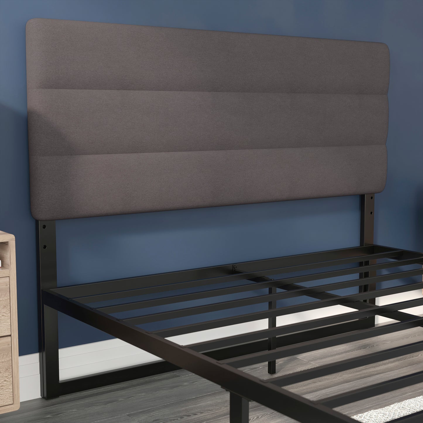 Paxton Queen Channel Stitched Fabric Upholstered Headboard, Adjustable Height from 44.5" to 57.25" - Gray Gray