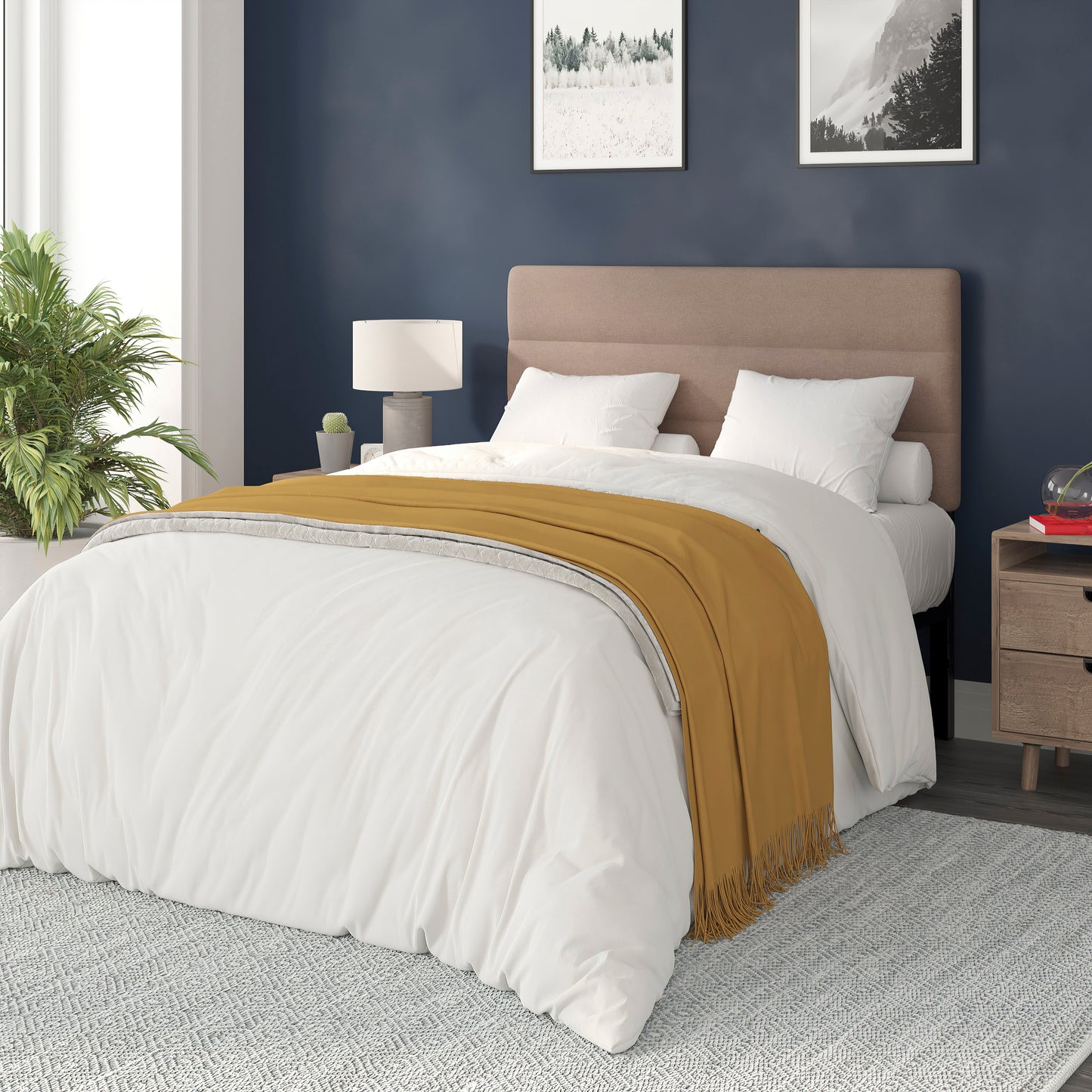 Paxton Full Channel Stitched Fabric Upholstered Headboard, Adjustable Height from 44.5" to 57.25" - Taupe Taupe