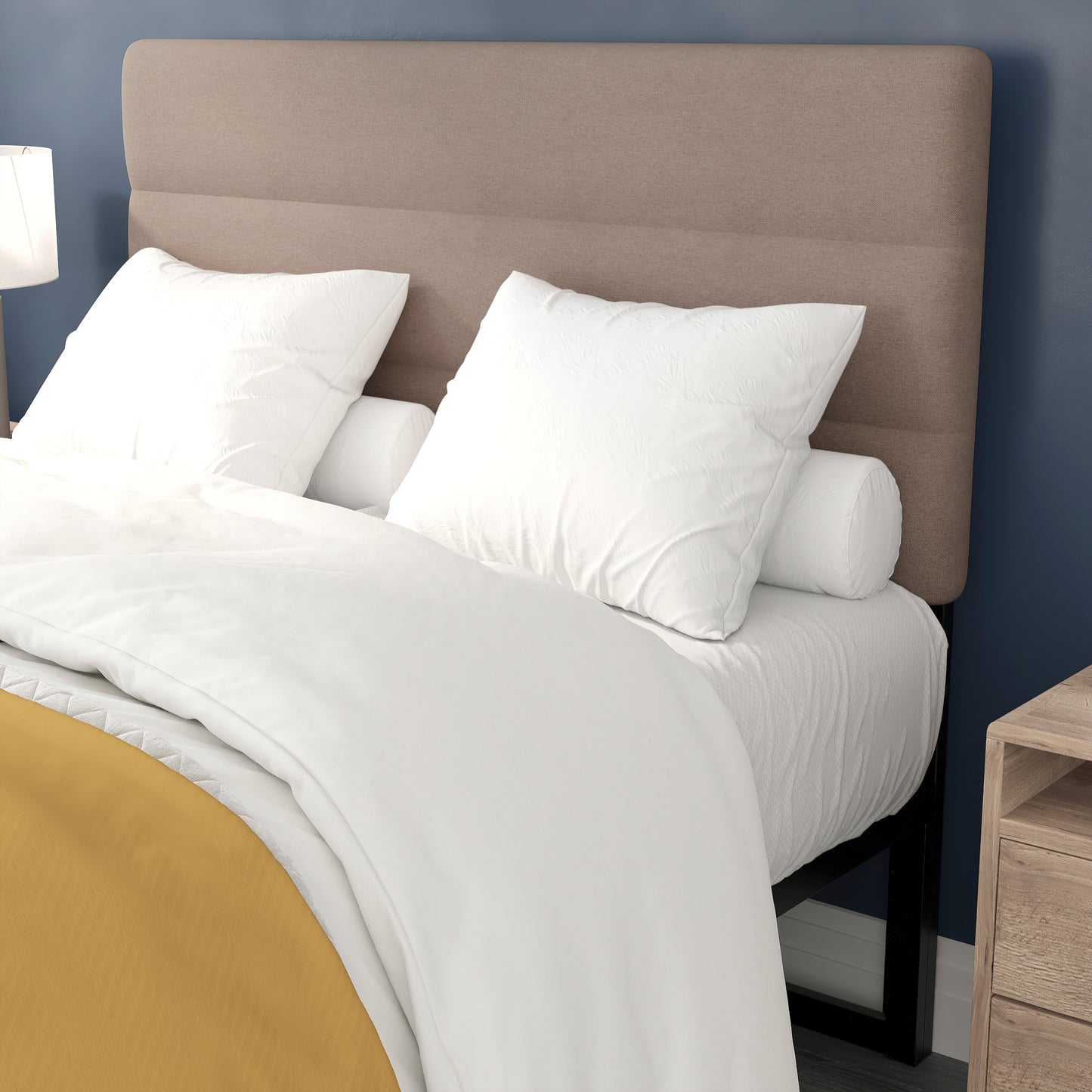 Paxton Full Channel Stitched Fabric Upholstered Headboard, Adjustable Height from 44.5" to 57.25" - Taupe Taupe