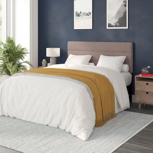 Paxton Queen Channel Stitched Fabric Upholstered Headboard, Adjustable Height from 44.5" to 57.25" - Taupe Taupe