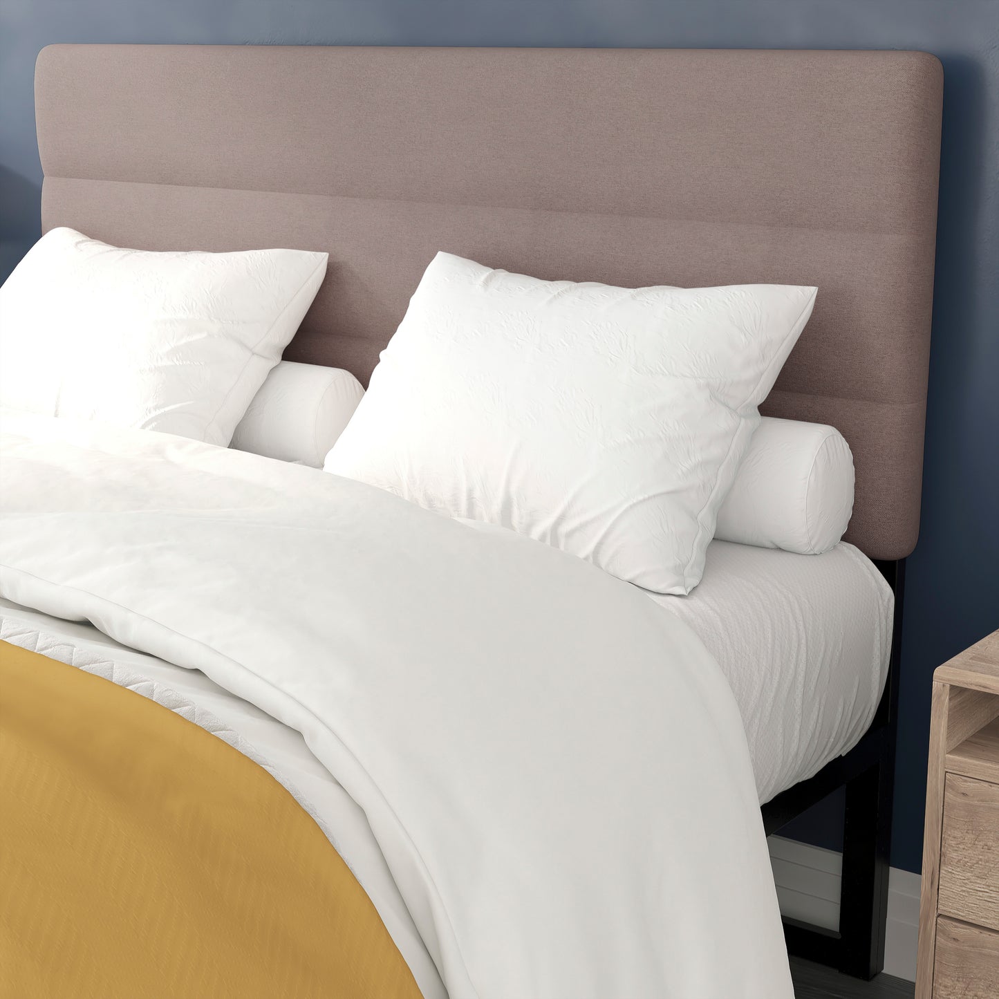 Paxton Queen Channel Stitched Fabric Upholstered Headboard, Adjustable Height from 44.5" to 57.25" - Taupe Taupe