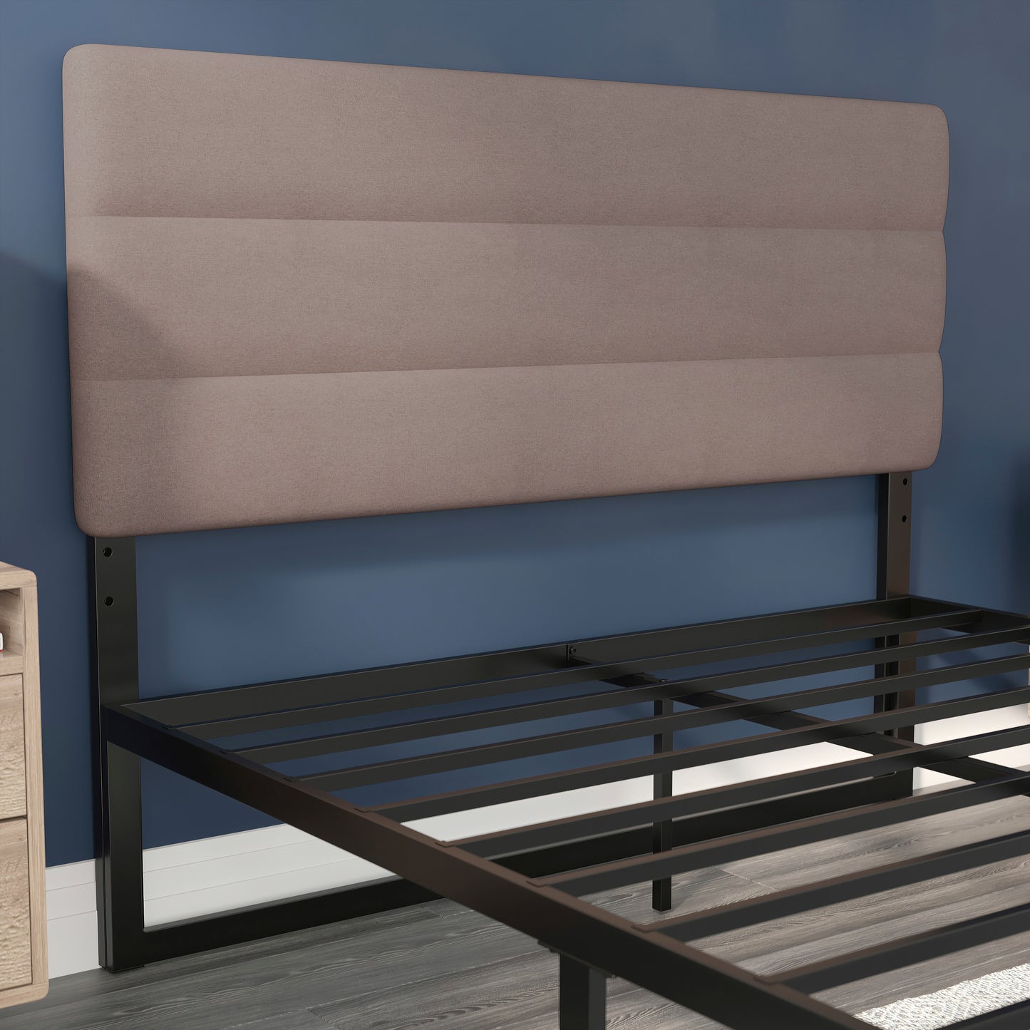 Paxton Queen Channel Stitched Fabric Upholstered Headboard, Adjustable Height from 44.5" to 57.25" - Taupe Taupe