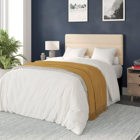 Paxton Full Channel Stitched Fabric Upholstered Headboard, Adjustable Height from 44.5" to 57.25" - Cream Cream
