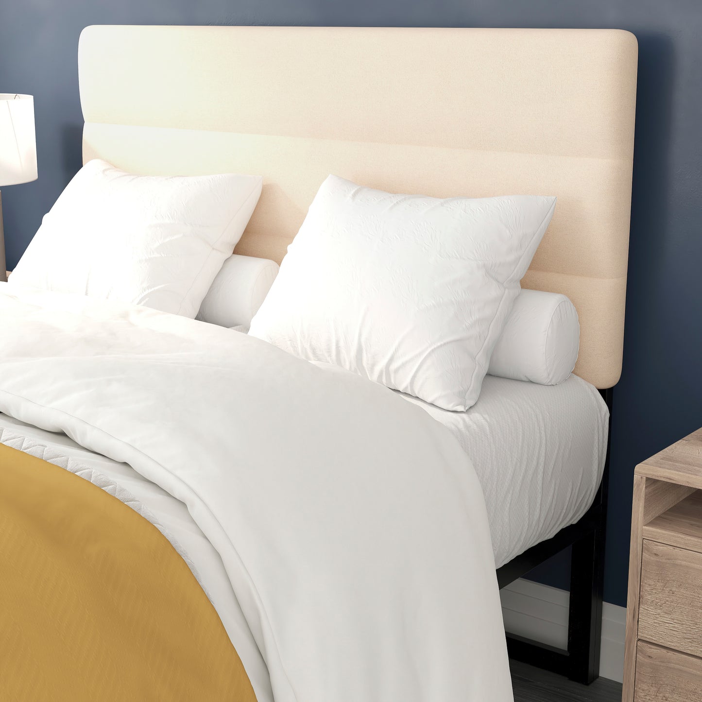 Paxton Full Channel Stitched Fabric Upholstered Headboard, Adjustable Height from 44.5" to 57.25" - Cream Cream