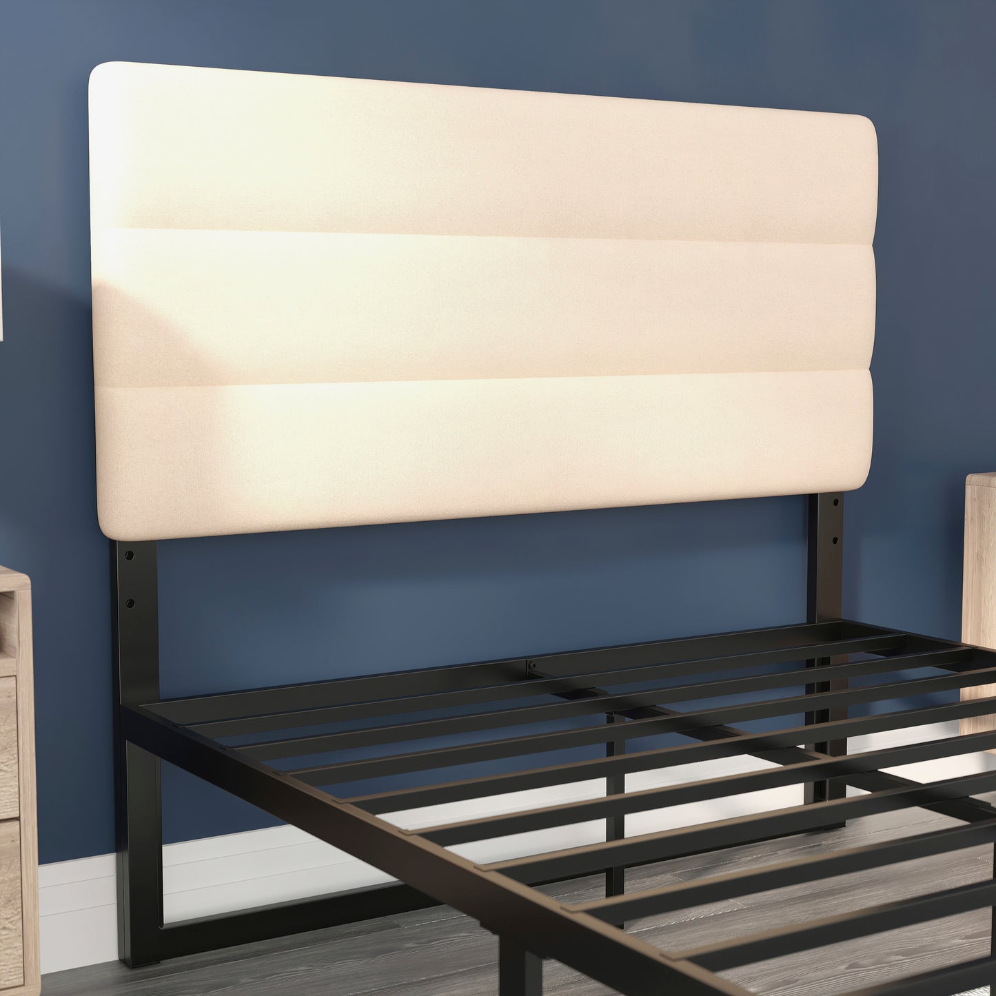 Paxton Full Channel Stitched Fabric Upholstered Headboard, Adjustable Height from 44.5" to 57.25" - Cream Cream