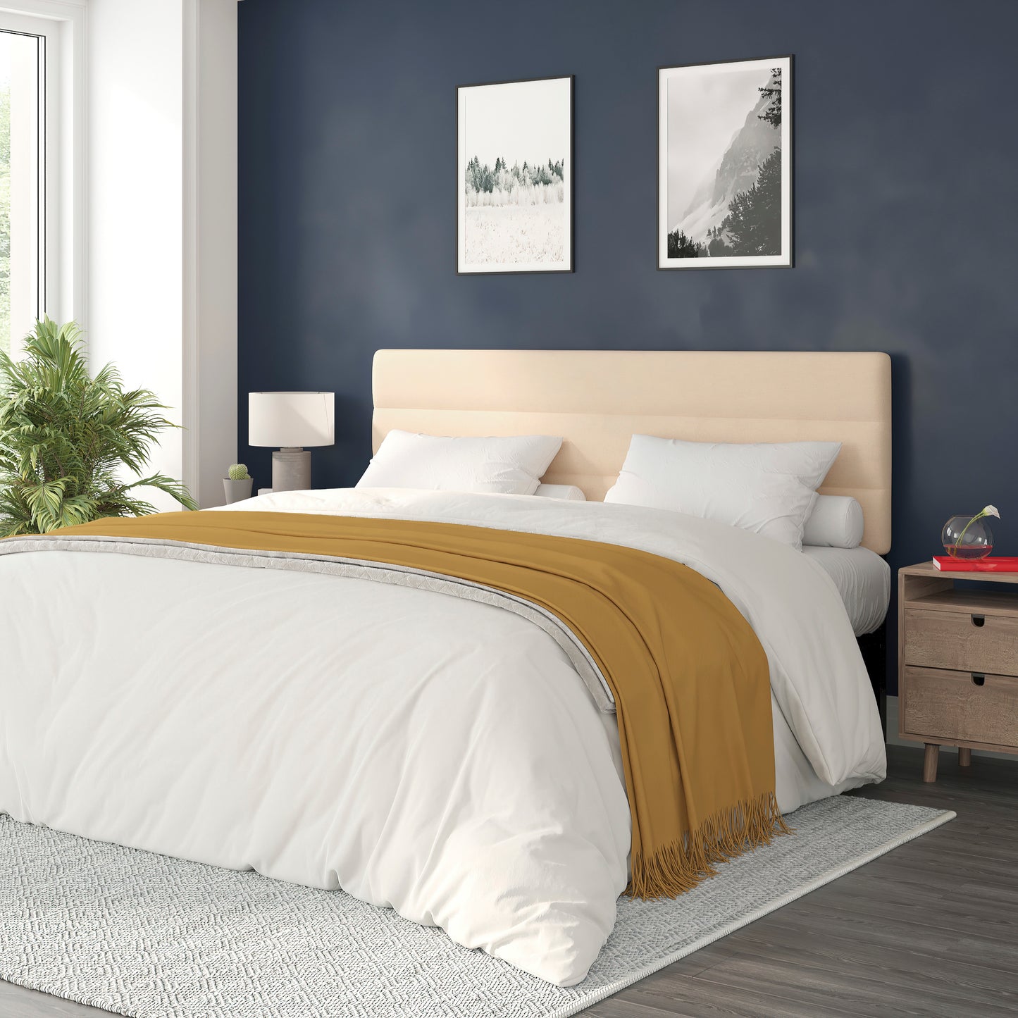 Paxton King Channel Stitched Fabric Upholstered Headboard, Adjustable Height from 44.5" to 57.25" - Cream Cream