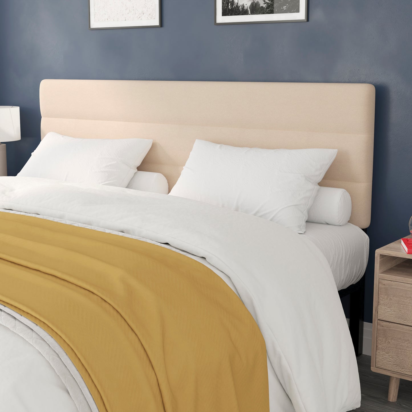 Paxton King Channel Stitched Fabric Upholstered Headboard, Adjustable Height from 44.5" to 57.25" - Cream Cream