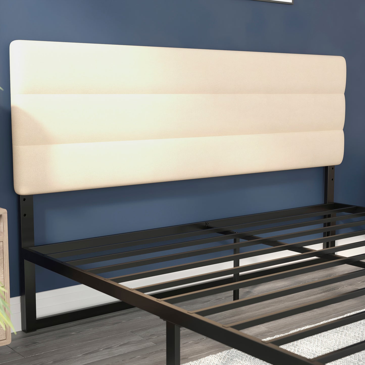 Paxton King Channel Stitched Fabric Upholstered Headboard, Adjustable Height from 44.5" to 57.25" - Cream Cream