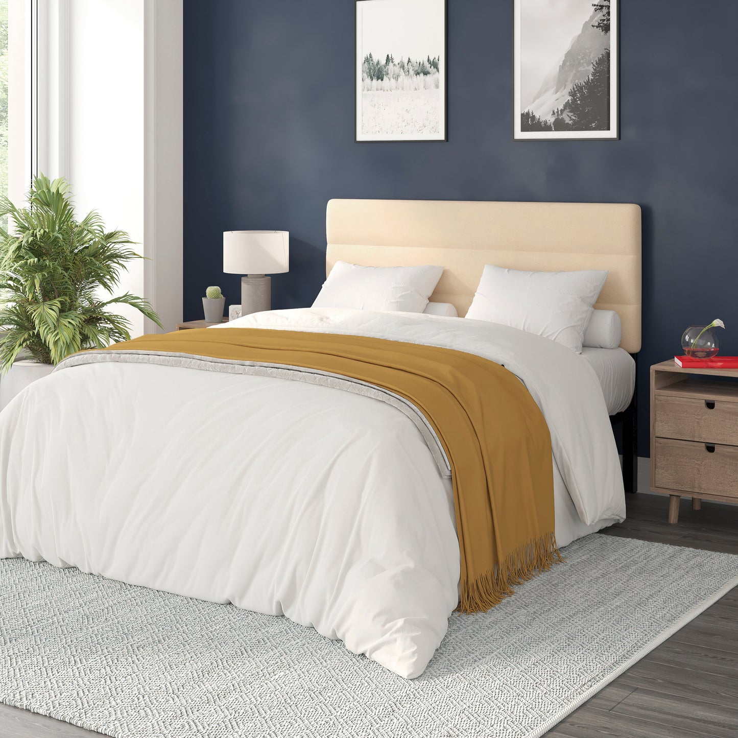 Paxton Queen Channel Stitched Fabric Upholstered Headboard, Adjustable Height from 44.5" to 57.25" - Cream Cream