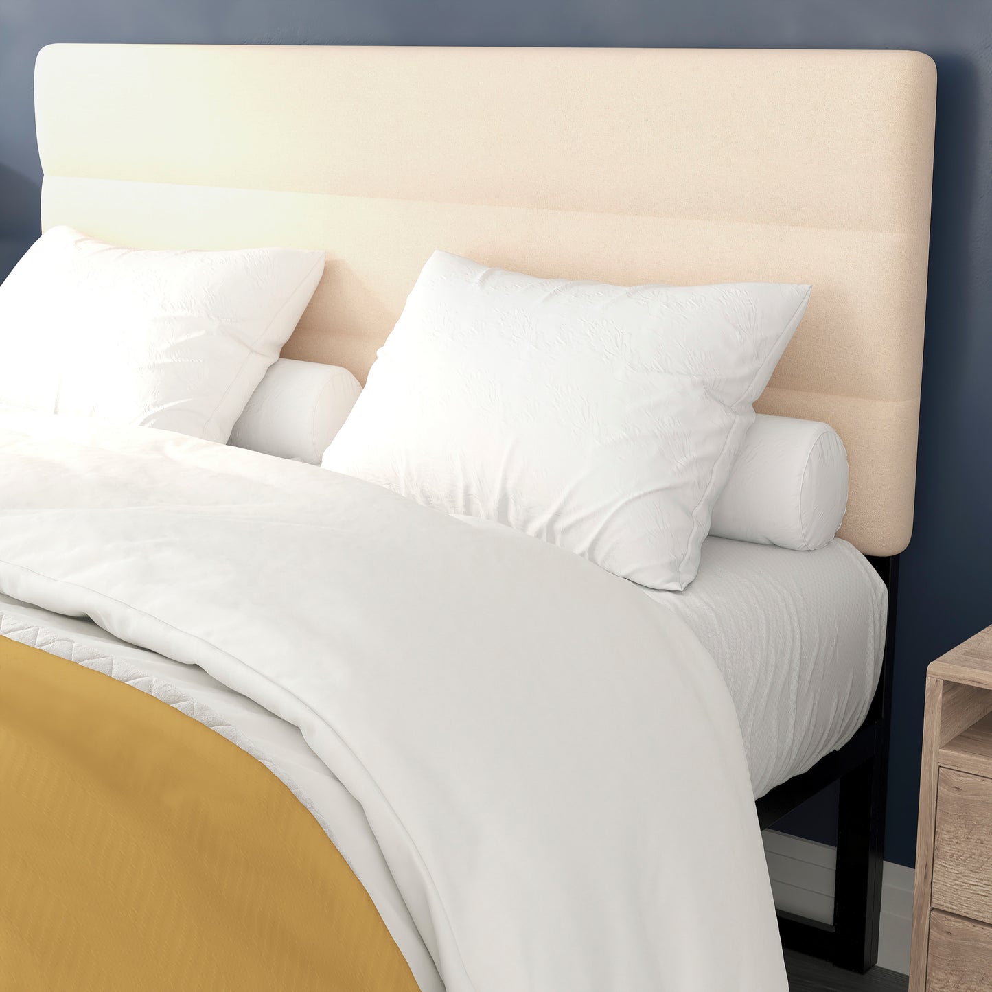 Paxton Queen Channel Stitched Fabric Upholstered Headboard, Adjustable Height from 44.5" to 57.25" - Cream Cream