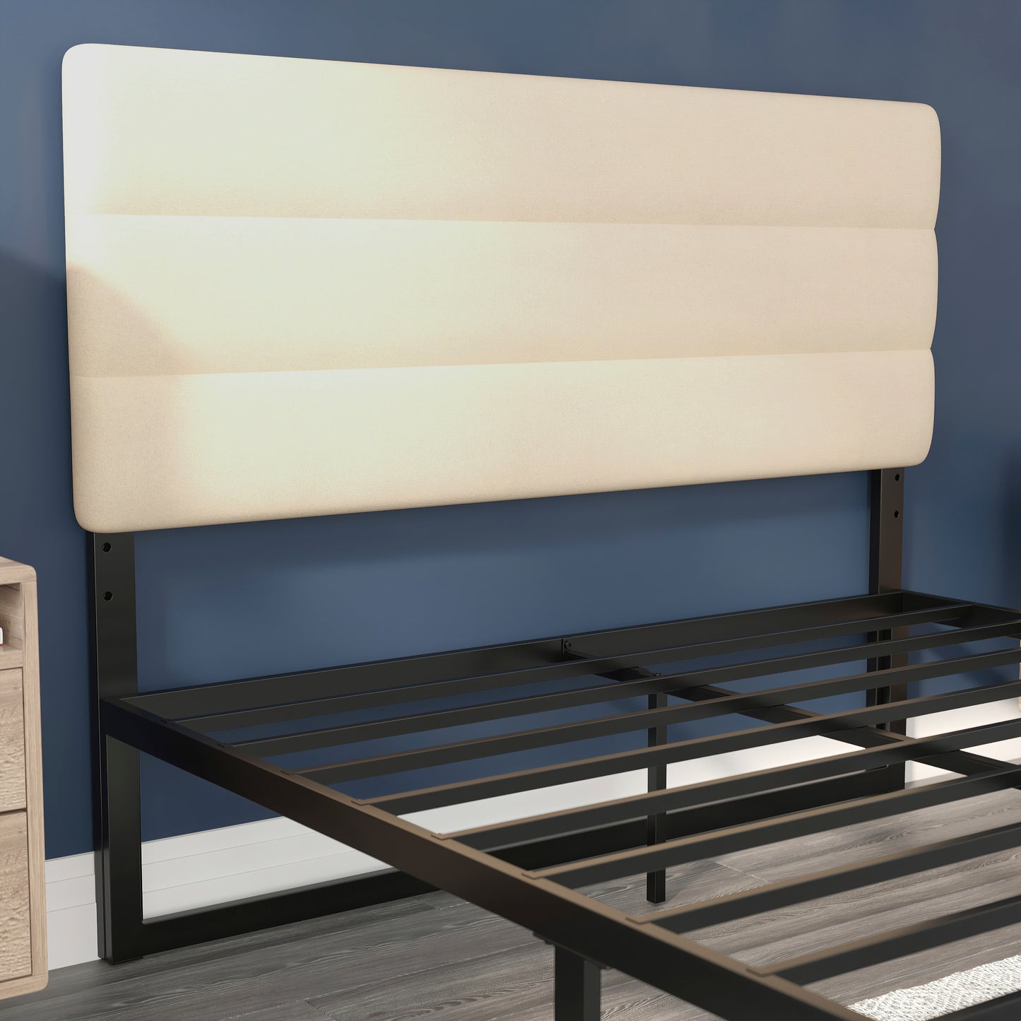 Paxton Queen Channel Stitched Fabric Upholstered Headboard, Adjustable Height from 44.5" to 57.25" - Cream Cream