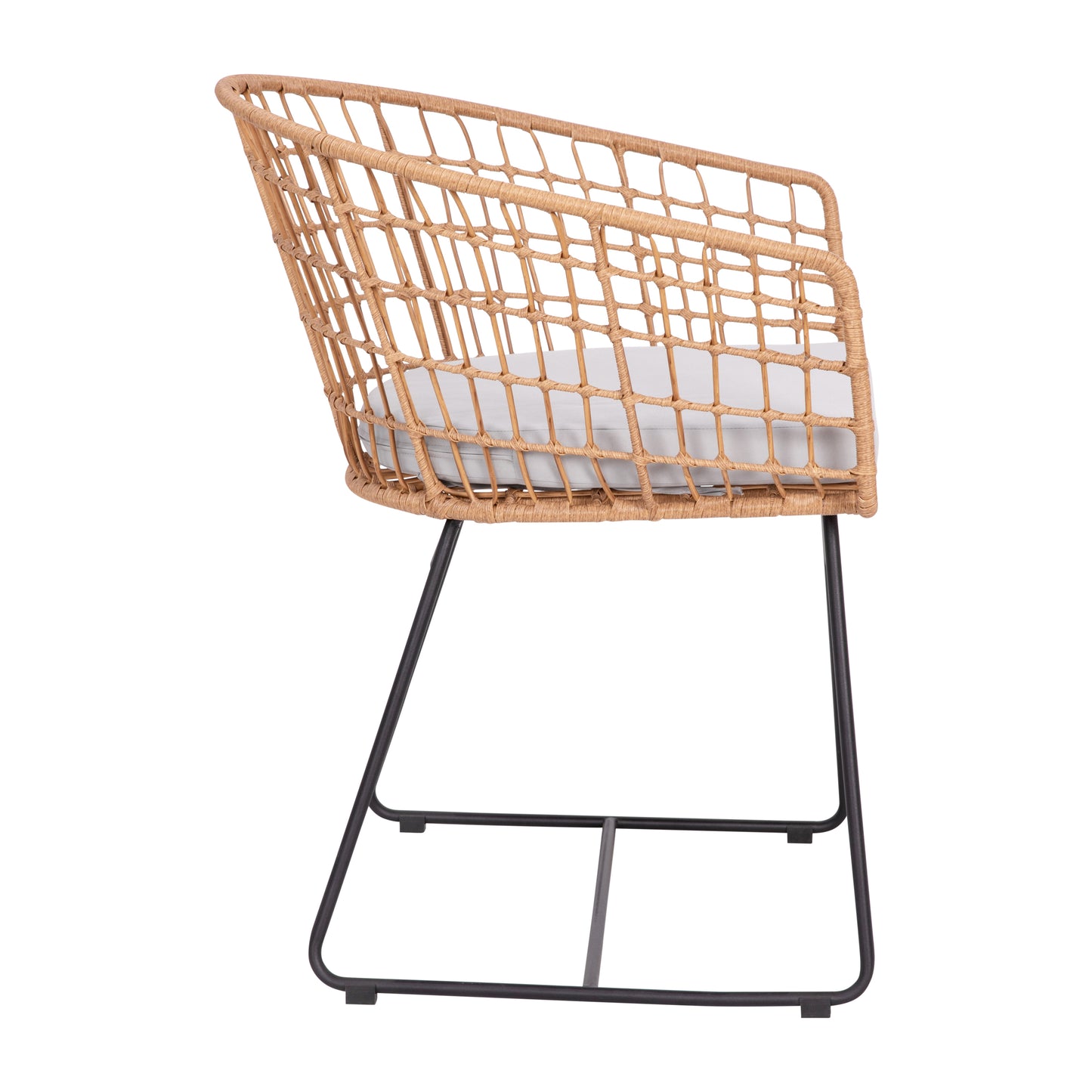 Devon Set of 2 Indoor/Outdoor Patio Boho Club Chairs, Rope with Natural PE Wicker Rattan, Light Gray Cushions and Sled Base Light Gray Cushion/Natural Frame