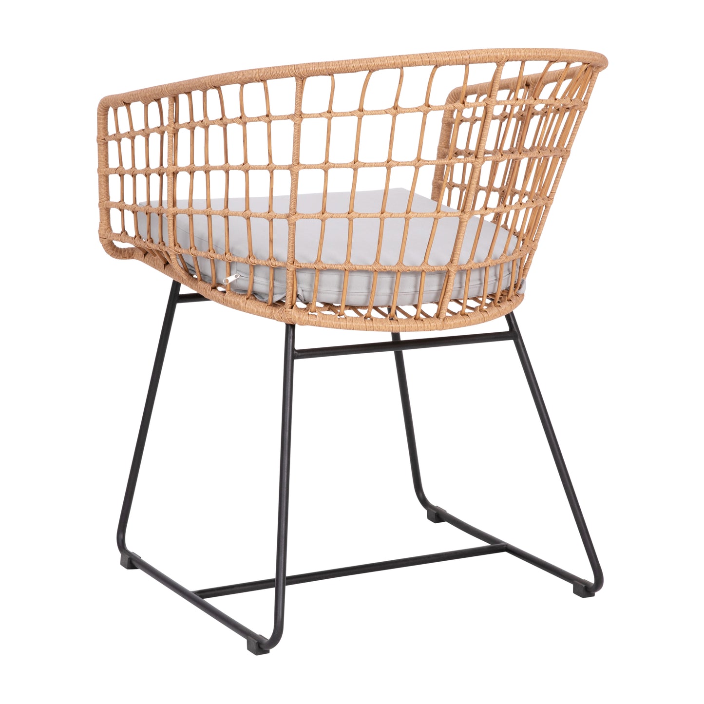 Devon Set of 2 Indoor/Outdoor Patio Boho Club Chairs, Rope with Natural PE Wicker Rattan, Light Gray Cushions and Sled Base Light Gray Cushion/Natural Frame