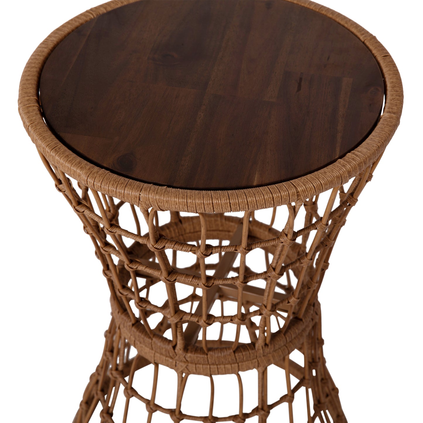 Devon Indoor/Outdoor Natural Finish Rattan Rope Table with Acacia Wood Top, Fade and Weather Resistant Natural