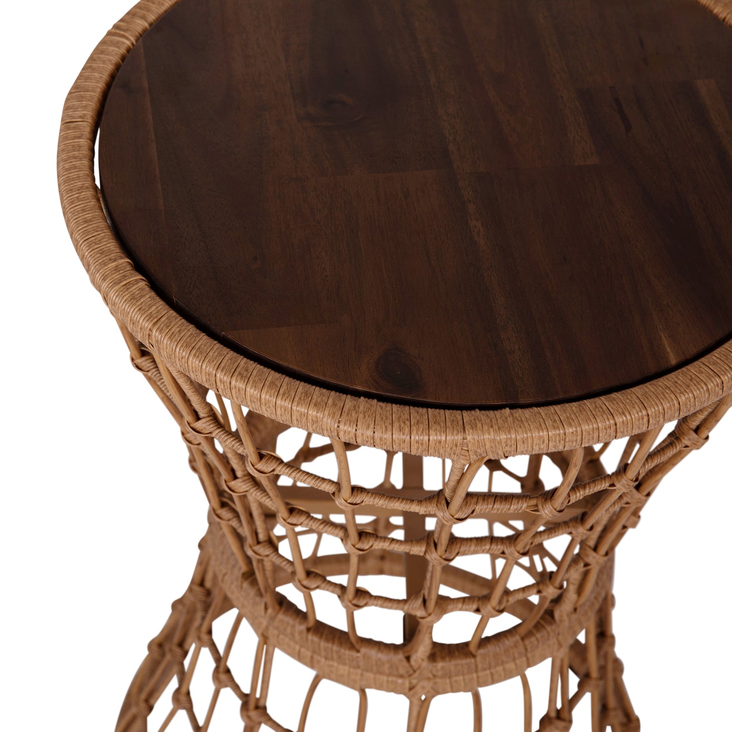 Devon Indoor/Outdoor Natural Finish Rattan Rope Table with Acacia Wood Top, Fade and Weather Resistant Natural