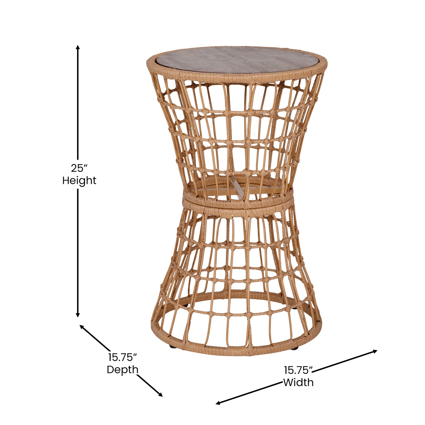 Devon 3-Piece Natural Patio Bistro Set, Indoor/Outdoor Rattan Rope Chairs, Acacia Wood Top Table & Light Gray Seat Cushions Light Gray Cushions/Natural Frame