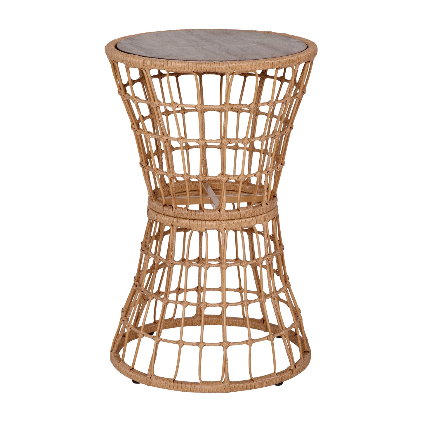 Devon 3-Piece Natural Patio Bistro Set, Indoor/Outdoor Rattan Rope Chairs, Acacia Wood Top Table & Light Gray Seat Cushions Light Gray Cushions/Natural Frame