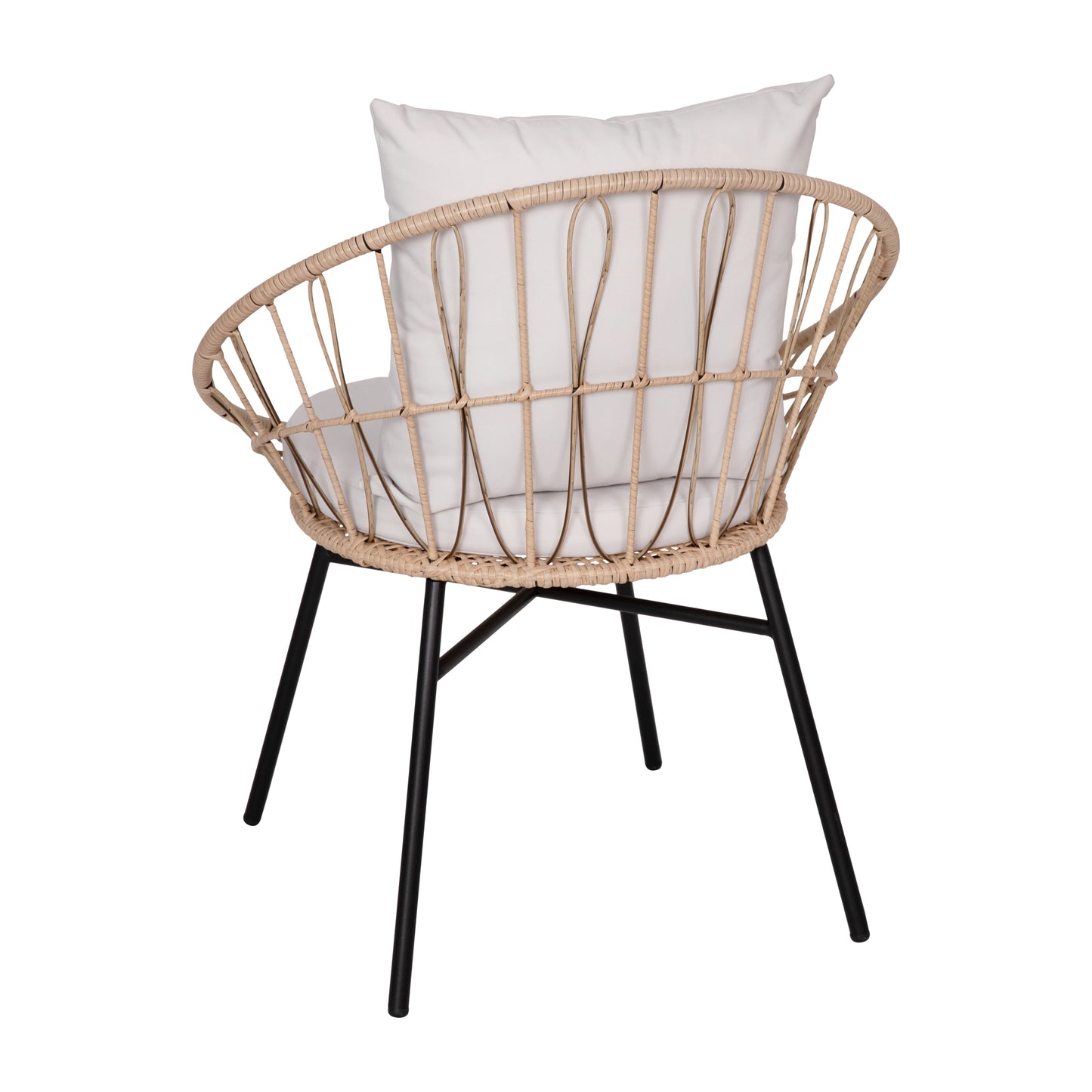 Devon Set of 2 Indoor/Outdoor Modern Papasan Patio Chairs, Rope with Tan Finish PE Wicker Rattan and Light Gray Cushions Light Gray Fabric/Tan Frame