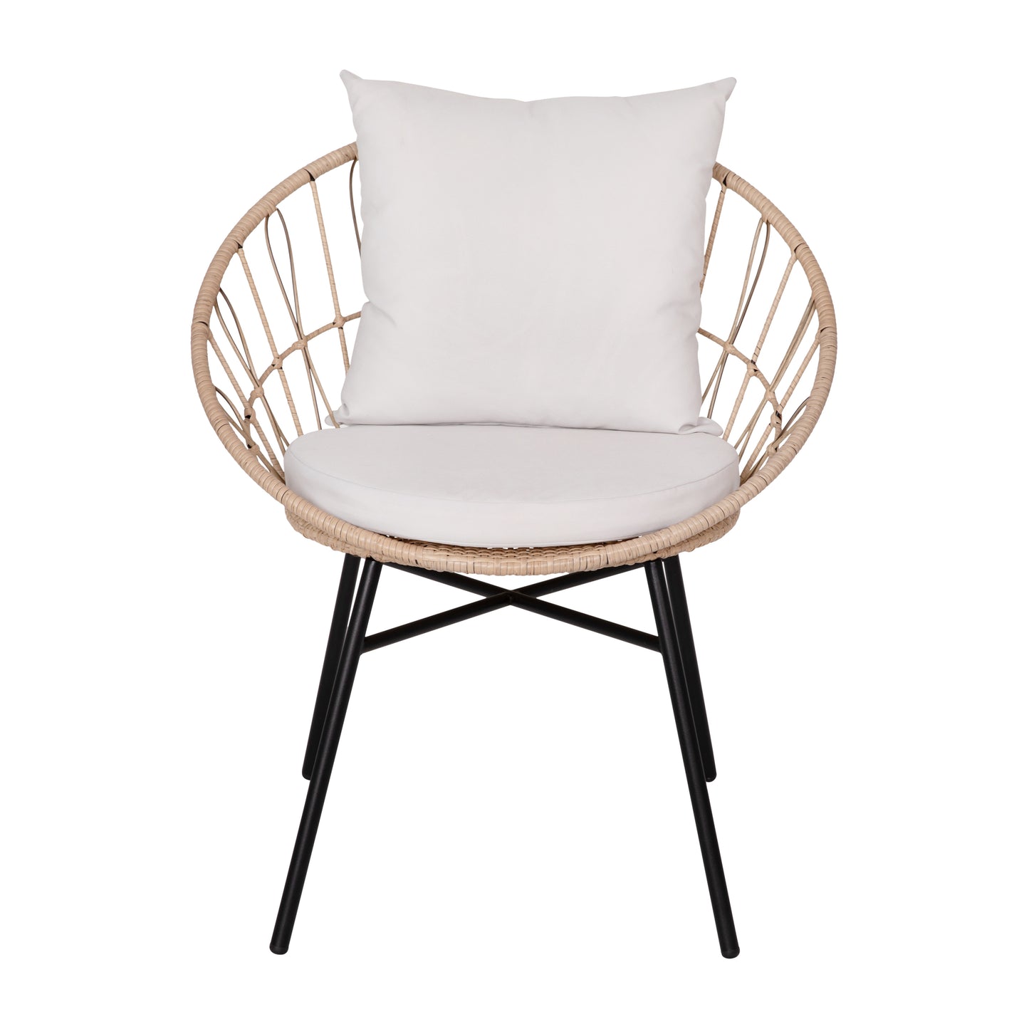Devon Set of 2 Indoor/Outdoor Modern Papasan Patio Chairs, Rope with Tan Finish PE Wicker Rattan and Light Gray Cushions Light Gray Fabric/Tan Frame