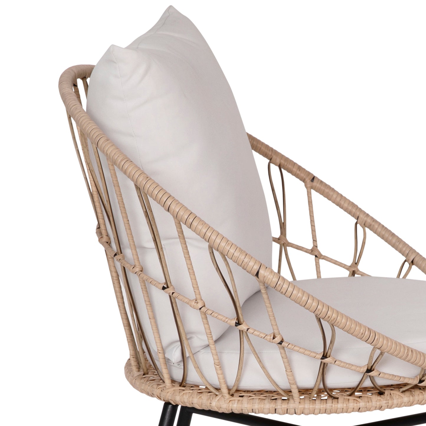 Devon Set of 2 Indoor/Outdoor Modern Papasan Patio Chairs, Rope with Tan Finish PE Wicker Rattan and Light Gray Cushions Light Gray Fabric/Tan Frame