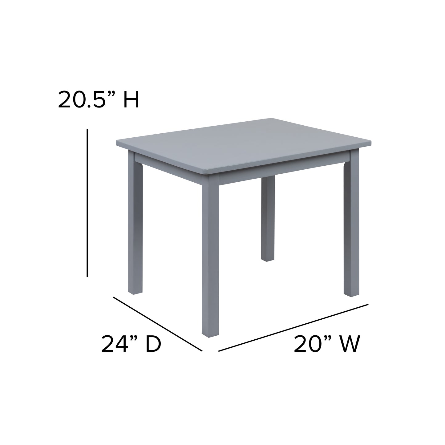 Kyndl Kids Solid Hardwood Table and Chair Set for Playroom, Bedroom, Kitchen - 3 Piece Set - Gray Gray