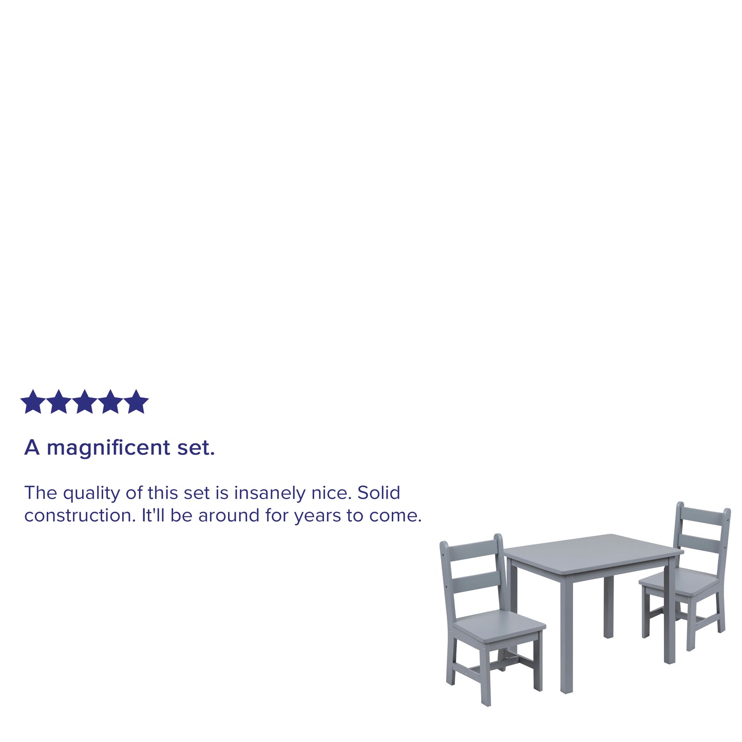 Kyndl Kids Solid Hardwood Table and Chair Set for Playroom, Bedroom, Kitchen - 3 Piece Set - Gray Gray