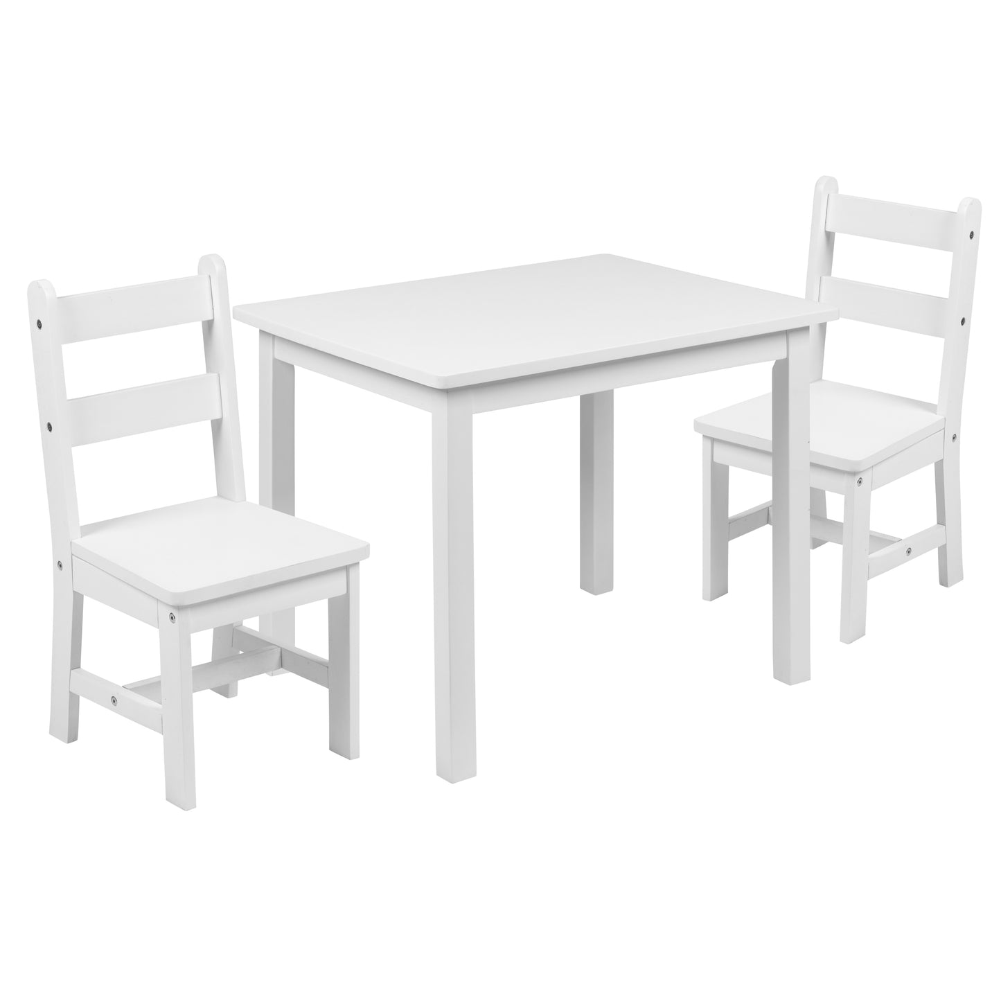 Kyndl Kids Solid Hardwood Table and Chair Set for Playroom, Bedroom, Kitchen - 3 Piece Set - White White