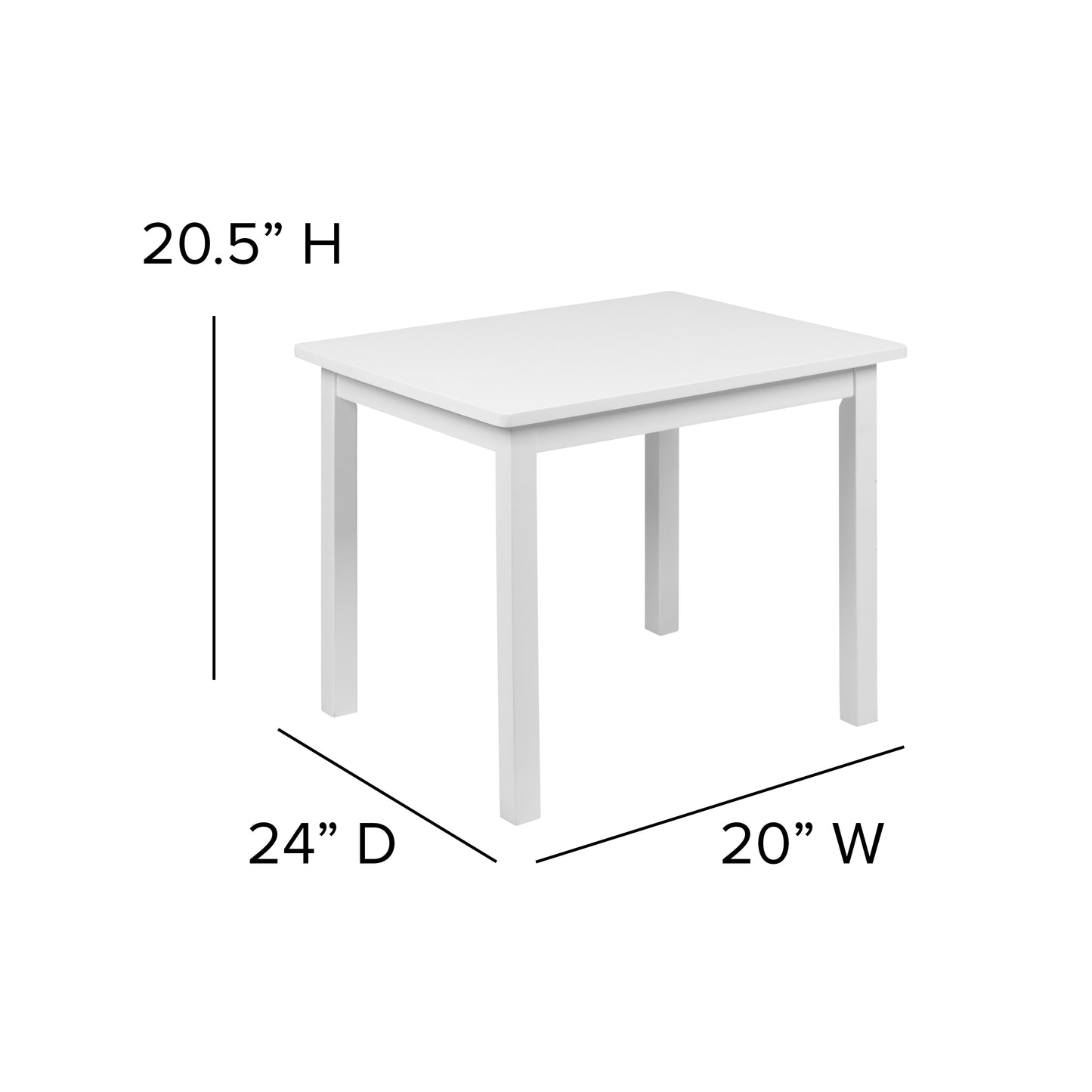 Kyndl Kids Solid Hardwood Table and Chair Set for Playroom, Bedroom, Kitchen - 3 Piece Set - White White