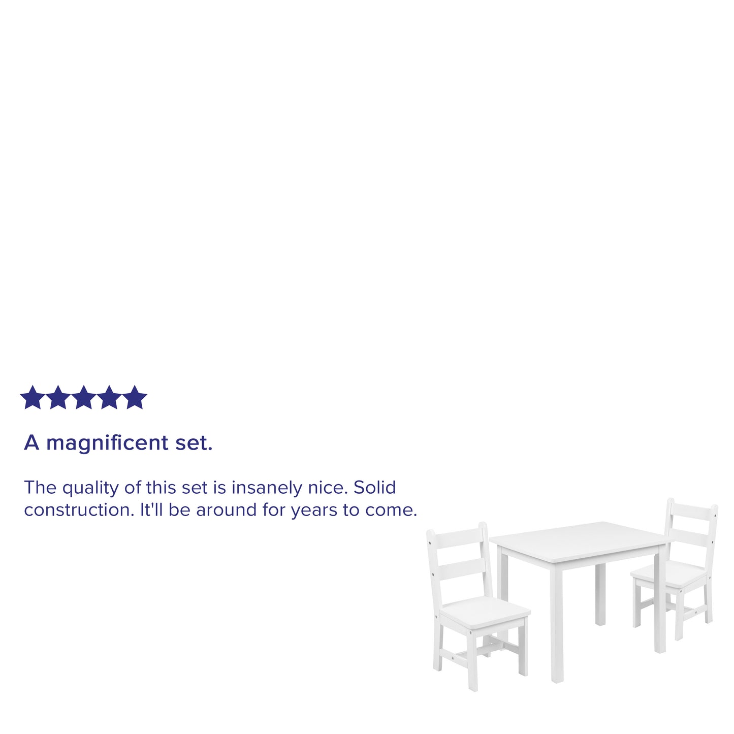 Kyndl Kids Solid Hardwood Table and Chair Set for Playroom, Bedroom, Kitchen - 3 Piece Set - White White