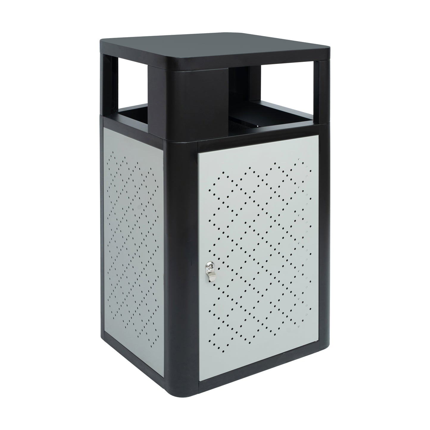 Brooks 31.4 Gallon Indoor-Outdoor Steel Trash Can with Locking Access Door and Removable Inner Fiberglass Bin, Black/Silver Black