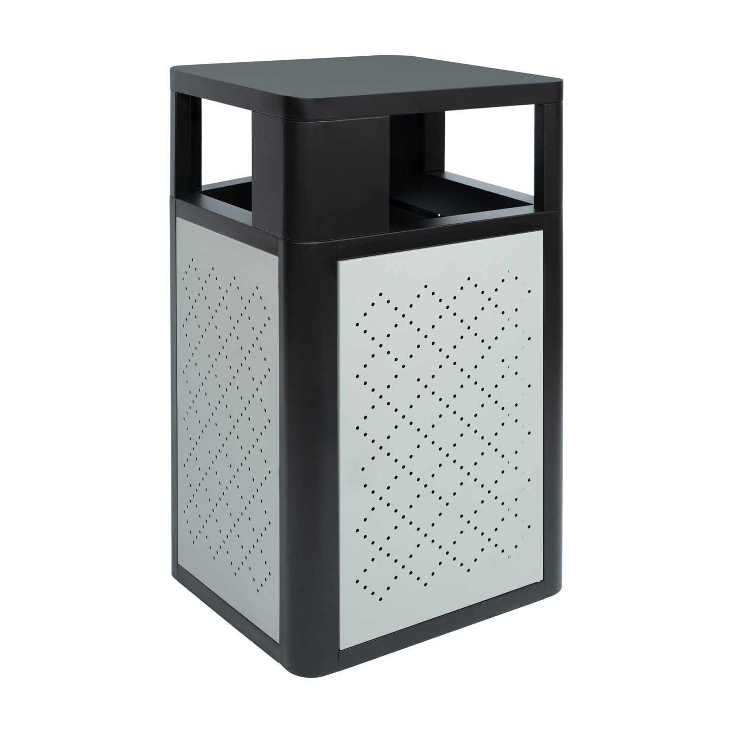 Brooks 31.4 Gallon Indoor-Outdoor Steel Trash Can with Locking Access Door and Removable Inner Fiberglass Bin, Black/Silver Black