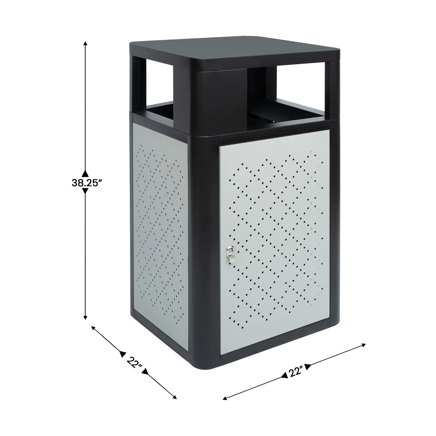 Brooks 31.4 Gallon Indoor-Outdoor Steel Trash Can with Locking Access Door and Removable Inner Fiberglass Bin, Black/Silver Black