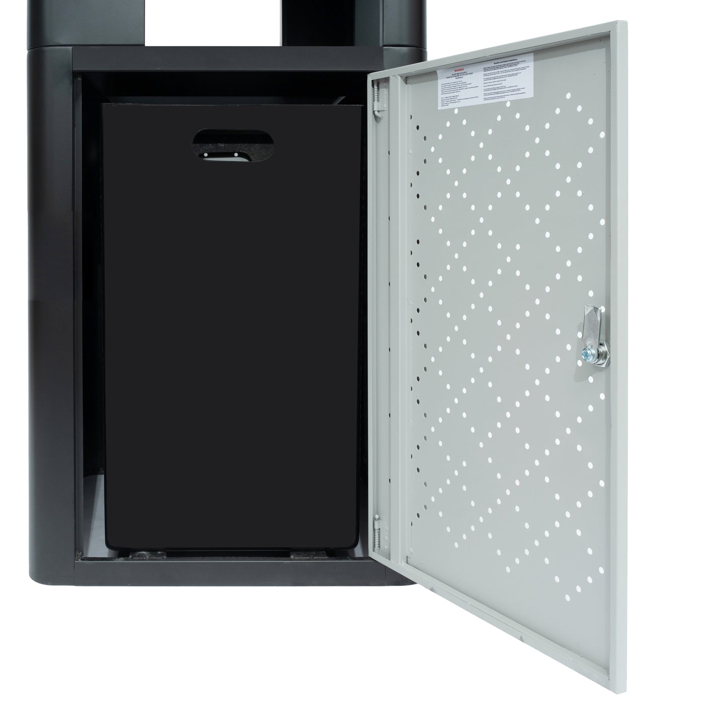 Brooks 31.4 Gallon Indoor-Outdoor Steel Trash Can with Locking Access Door and Removable Inner Fiberglass Bin, Black/Silver Black