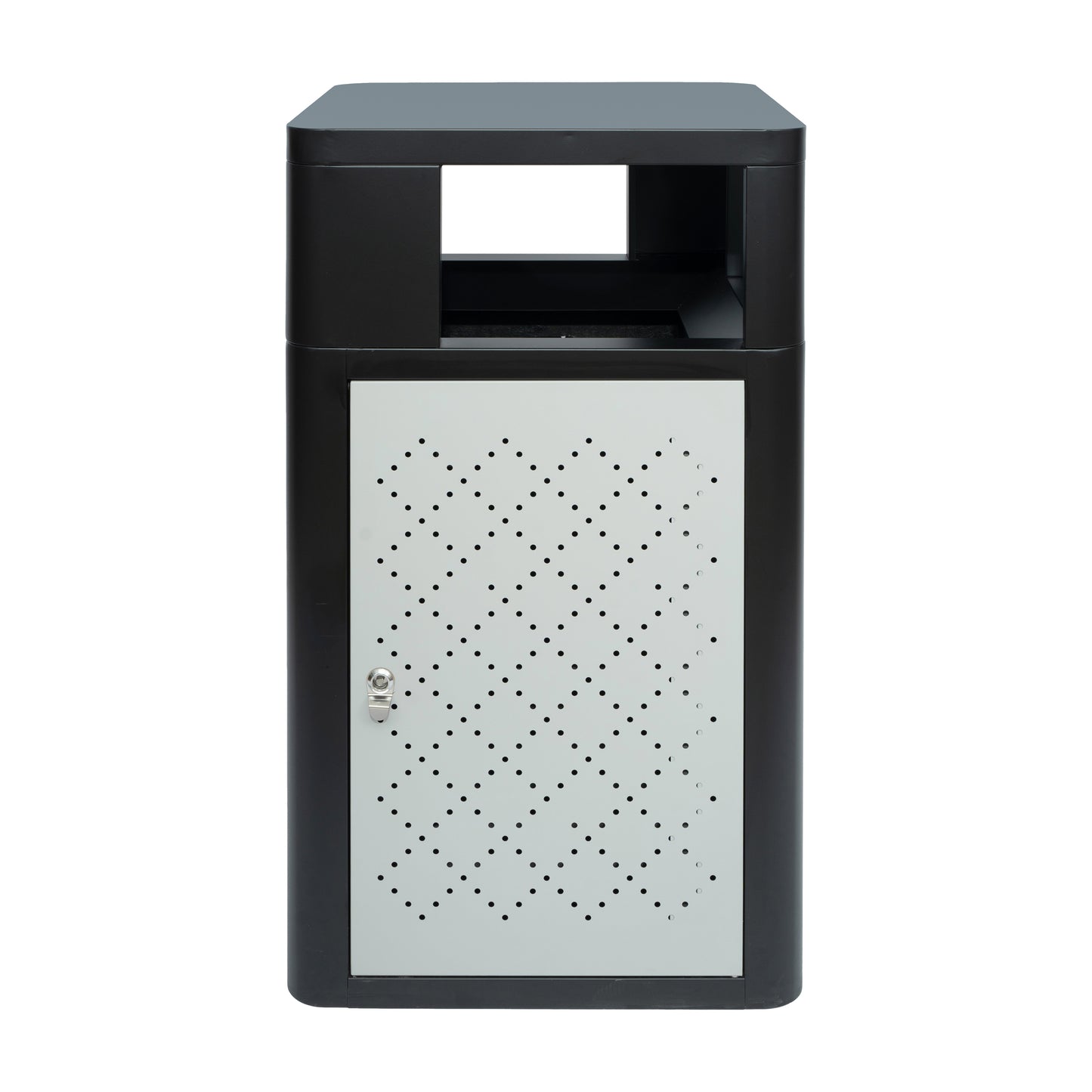 Brooks 31.4 Gallon Indoor-Outdoor Steel Trash Can with Locking Access Door and Removable Inner Fiberglass Bin, Black/Silver Black