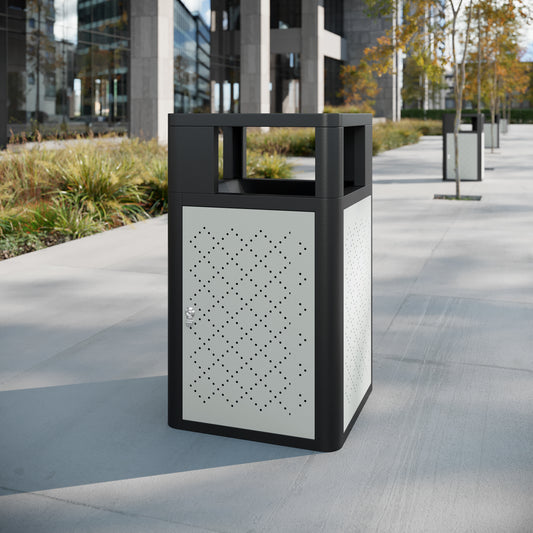 Brooks 31.4 Gallon Indoor-Outdoor Steel Trash Can with Locking Access Door and Removable Inner Fiberglass Bin, Black/Silver Black