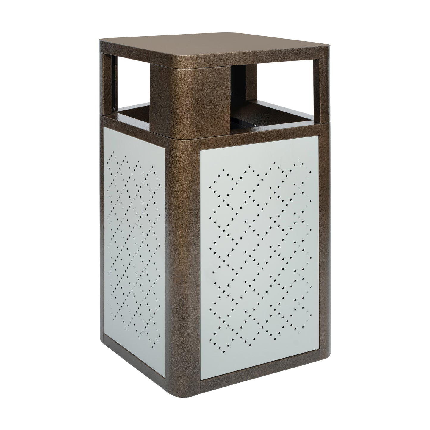 Brooks 31.4 Gallon Indoor-Outdoor Steel Trash Can with Locking Access Door and Removable Inner Fiberglass Bin, Brown/Silver Brown