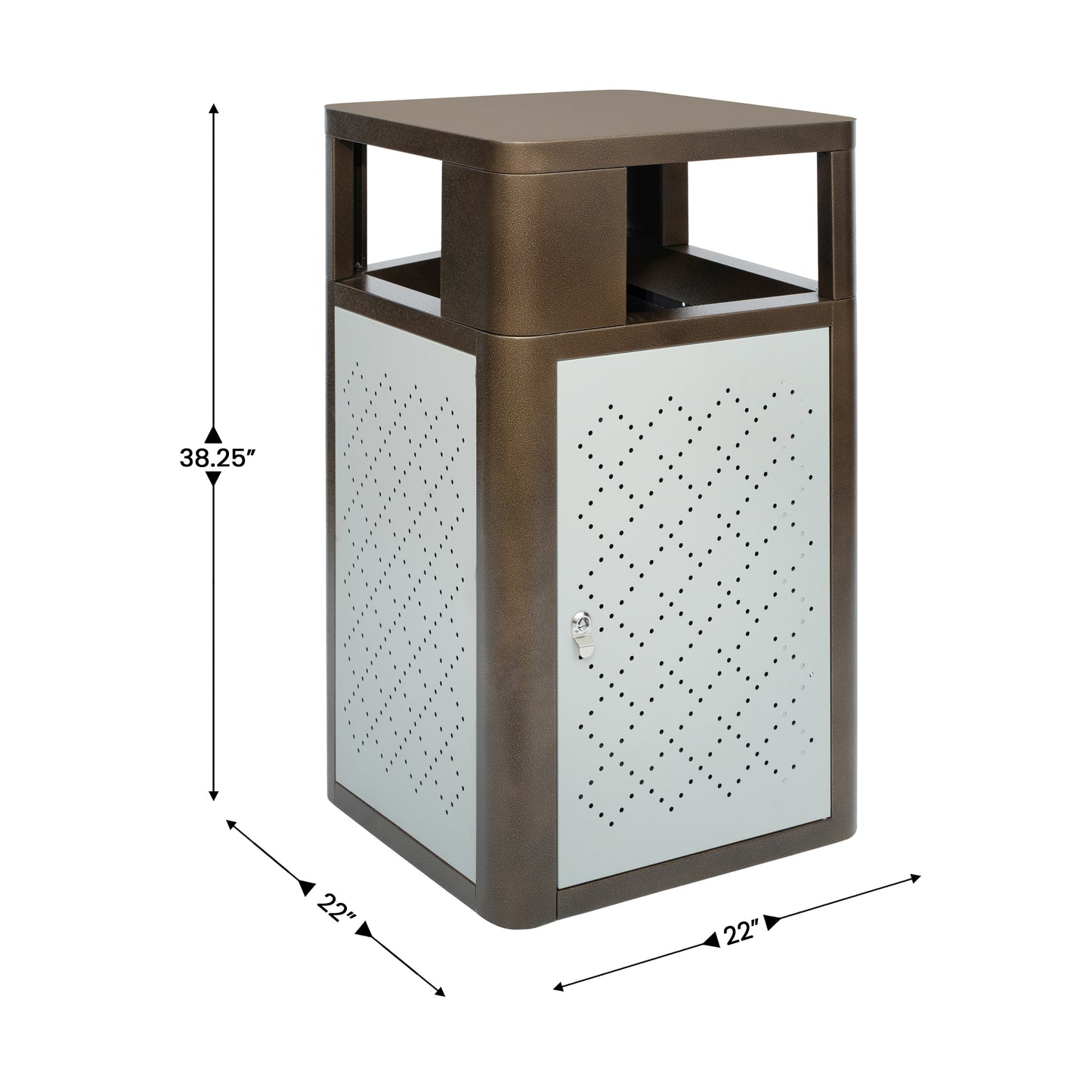 Brooks 31.4 Gallon Indoor-Outdoor Steel Trash Can with Locking Access Door and Removable Inner Fiberglass Bin, Brown/Silver Brown