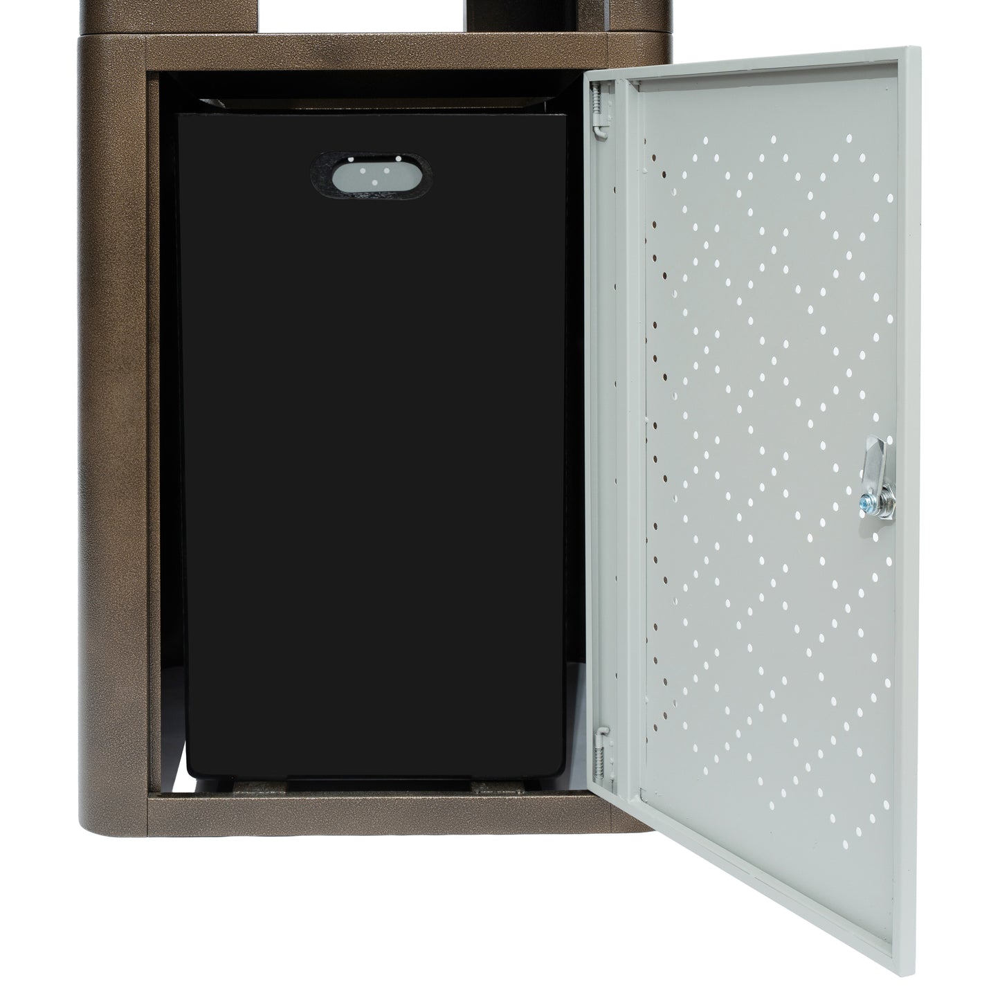 Brooks 31.4 Gallon Indoor-Outdoor Steel Trash Can with Locking Access Door and Removable Inner Fiberglass Bin, Brown/Silver Brown